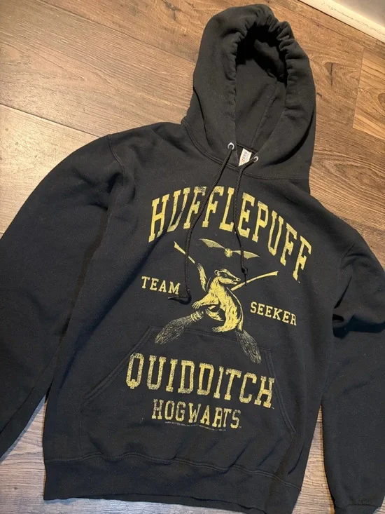 Jerzees Black Hoodie with Gold Hufflepuff Quidditch Graphic - Picture 2 of 4